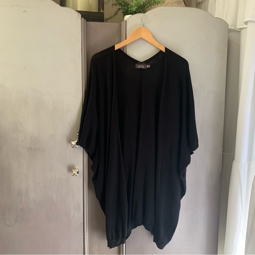 Orb Black Open Front Merino Wool Blend Sweater Kimono - Picture 6 of 7